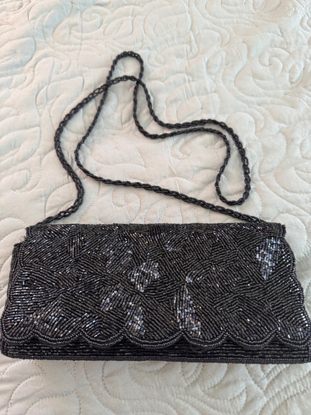 VTG Beaded Black Evening Carlo Fellini Clutch with Braided Beaded Strap